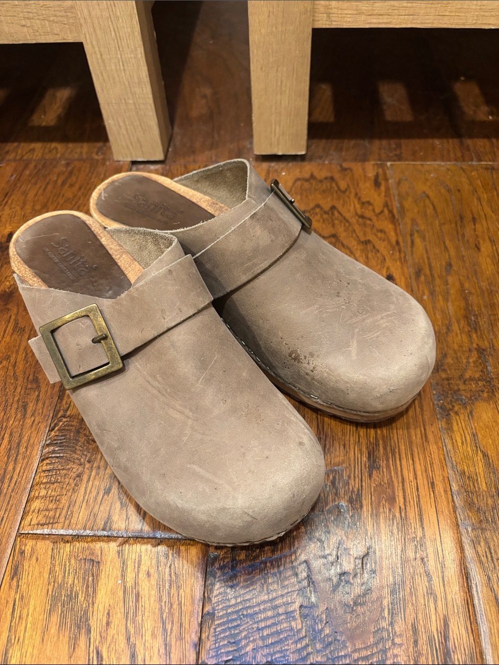 Sanita Taupe Suede Clog with Buckle